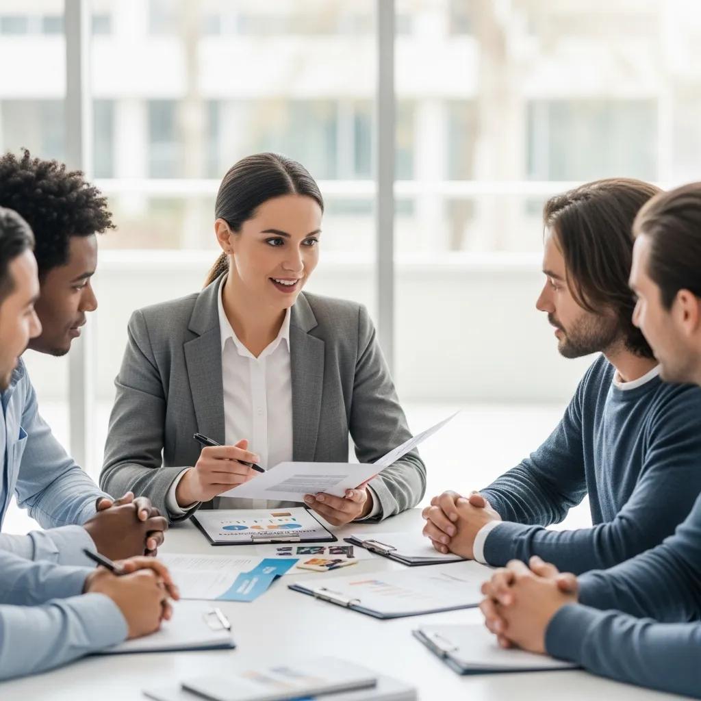 Finance manager conducting a financial literacy workshop for subprime buyers